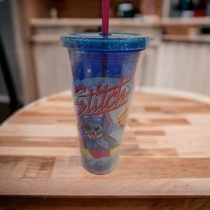 Disney STITCH Blue Travel Tumbler Cup Lidded with Reusable Straw NWOT